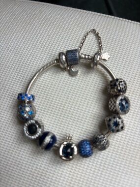 Pandora Silver Charm Bracelet with Blue and Navy Accents